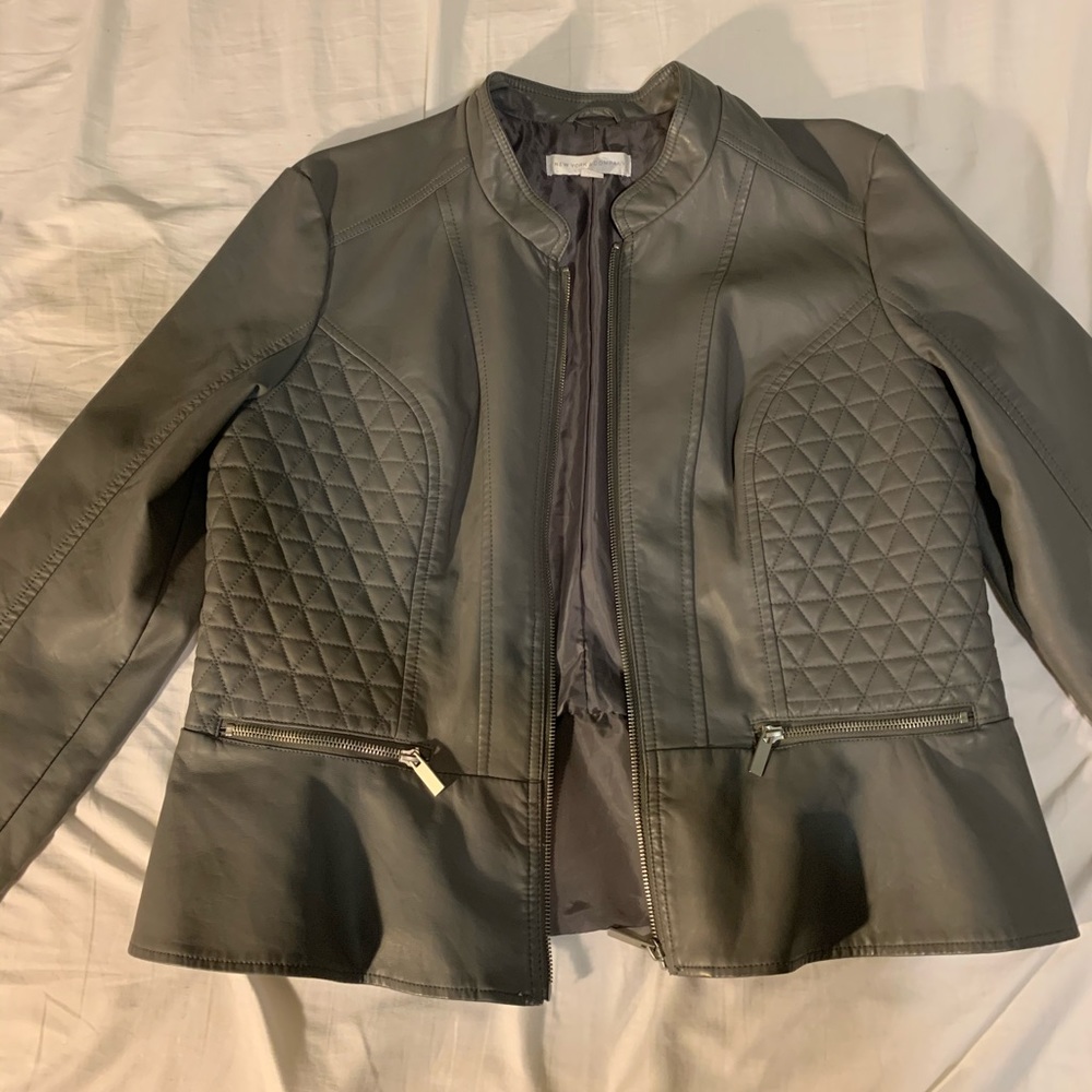 New York and Company grey vegan leather jacket
